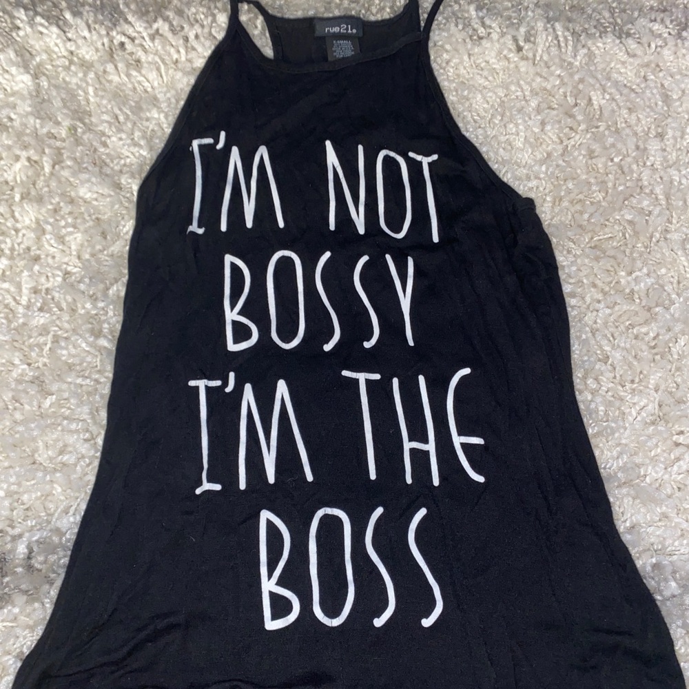 Black “I’m not bossy, I’m the boss” tank top. Size: XS.